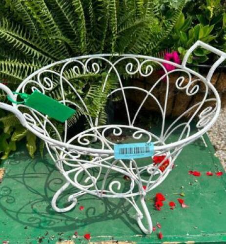 DESCRIPTION: WHITE METAL GARDEN BASKET INFORMATION: PLANT NOT INCLUDED SIZE: 17"X13" QTY: 1