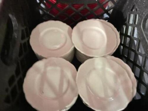 MILK CRATE AND CONTENTS - CHINA SAUCERS.