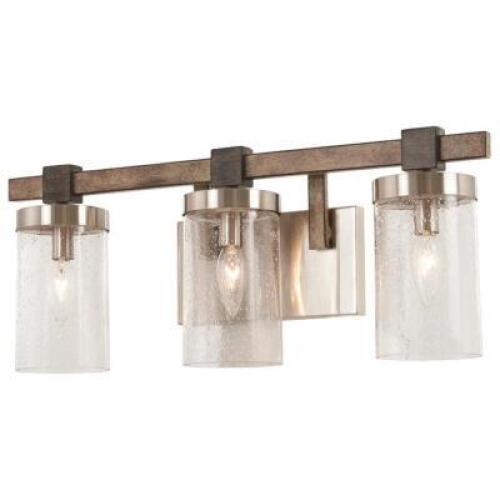 BRIDLEWOOD 3-LIGHT BATH VANITY IN STONE GREY WITH BRUSHED NICKEL FINISH AND CLEAR SEEDED GLASS