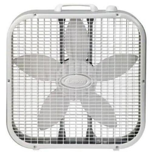 20 IN. 3 SPEEDS BOX FAN IN WHITE WITH SAVE-SMART TECHNOLOGY FOR ENERGY EFFICIENCY, CARRY HANDLE