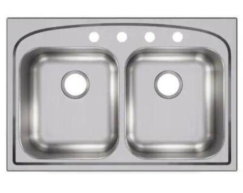 PERGOLA 34 IN DROP IN DOUBLE BOWL 20 GAUGE STAINLESS STEEL KITCHEN SINK WITH 4-HOLES