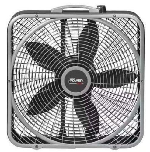 20 IN. 3 SPEEDS BOX FAN IN GRAY WITH WEATHER-SHIELD DESIGN FOR WINDOW USE, ENERGY EFFICENT, CARRY HANDLE, STEEL BODY