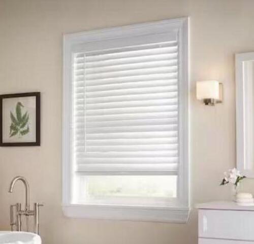 (2) - WHITE CORDLESS ROOM DARKENING 2 IN. FAUX WOOD BLIND FOR WINDOW - 42 IN. W X 64 IN. L