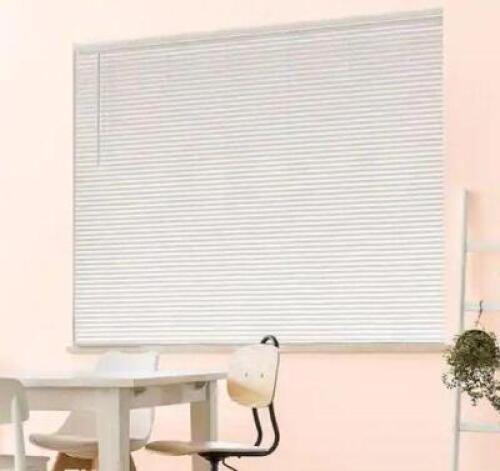 WHITE CORDLESS ROOM DARKENING 1 IN. VINYL MINI BLIND FOR WINDOW OR DOOR - 58 IN. W X 72 IN. L