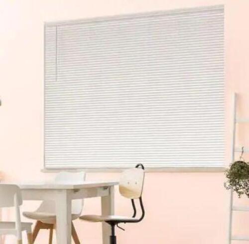 WHITE CORDLESS ROOM DARKENING 1 IN. VINYL MINI BLIND FOR WINDOW OR DOOR - 65 IN. W X 72 IN. L