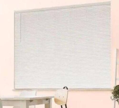 WHITE CORDLESS ROOM DARKENING 1 IN. VINYL MINI BLIND FOR WINDOW OR DOOR - 51 IN. W X 48 IN. L