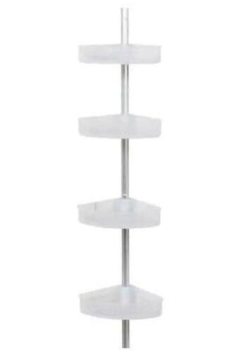 NEVERRUST ALUMINUM TENSION CORNER SHOWER CADDY IN SATIN CHROME AND FROSTED
