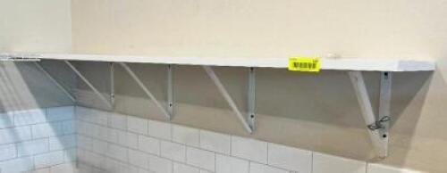DESCRIPTION: APPROX 10' OF WALL MOUNTED COMPOSITE SHELVING SIZE 12" WIDE LOCATION: KITCHEN THIS LOT IS: ONE MONEY QTY: 1