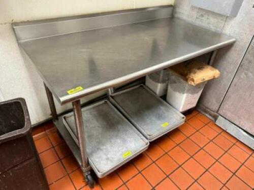 DESCRIPTION: 60" X 30" STAINLESS TABLE W/ 4" BACK SPLASH SIZE 60" X 30" LOCATION: KITCHEN QTY: 1