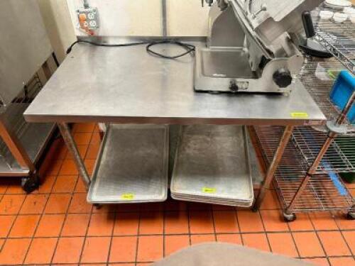 DESCRIPTION: 48" X 30" STAINLESS TABLE W/ 1" BACK SPLASH ADDITIONAL INFORMATION CONTENTS ARE NOT INCLUDED SIZE 48" X 30" LOCATION: KITCHEN QTY: 1