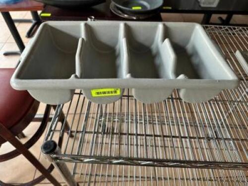DESCRIPTION: GREY PLASTIC SILVERWARE CADDY LOCATION: KITCHEN QTY: 1