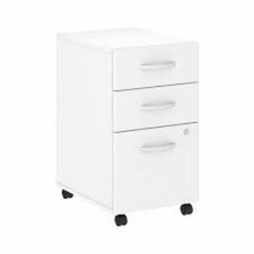 DESCRIPTION: (3) MOBILE PEDESTAL, ROLLING FILE CABINET BRAND/MODEL: BUSH BUSINESS FURNITURE #SCF216WHSU INFORMATION: WHITE SIZE: 3 DRAWER RETAIL$: $46