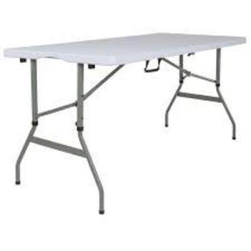 DESCRIPTION: (1) ADJUSTABLE BI-FOLD PLASTIC EVENT FOLDING TABLEBRAND/MODEL: FLASH FURNITURE #RB-3050FH-ADJ-GGINFORMATION: GRANITE WHITESIZE: 60"W x 27 1/4"D x 28" to 34"HRETAIL$: $112.20 EAQTY: 1