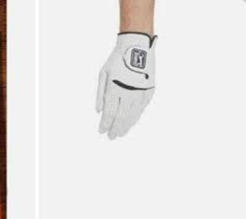DESCRIPTION: (3) GOLF GLOVE BRAND/MODEL: PGA TOUR COURSE ESSENTIALS INFORMATION: WHITE SIZE: SIZE M RETAIL$: $10.00 EA QTY: 3