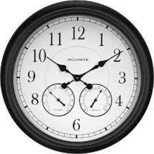 DESCRIPTION: (1) OUTDOOR CLOCK BRAND/MODEL: ACURITE #75473M INFORMATION: BLACK SIZE: 24" RETAIL$: $65.98 EA QTY: 1