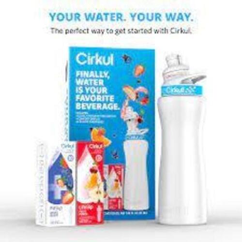 DESCRIPTION: (1) WATER BOTTLE STARTER KIT BRAND/MODEL: CIRKUL INFORMATION: COMES WITH 2X FLAVOR CARTRIDGES SIZE: 22 OZ RETAIL$: $30.00 EA QTY: 1