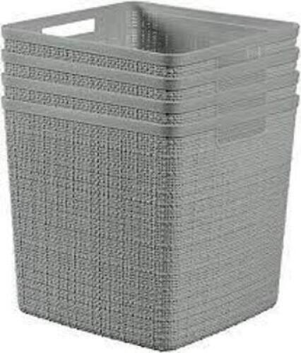 DESCRIPTION: (16) PLASTIC STORAGE BASKET BRAND/MODEL: CURVER JUTE INFORMATION: GRAY SIZE: 13QT RETAIL$: $29.96 EA QTY: 16