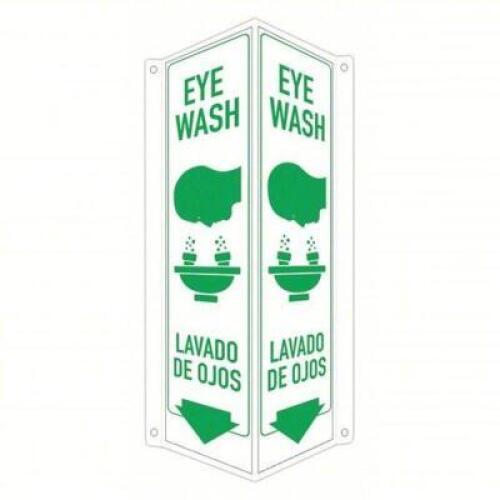 DESCRIPTION: (2) EMERGENCY EYEWASH SIGN BRAND/MODEL: SAFETY SIGN #460L10 SIZE: 18X8X3 ALUMINUM RETAIL$: $30.75 EA QTY: 2