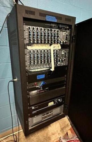 SOUND SYSTEM CONTROL BOX AND MIXING STATION.