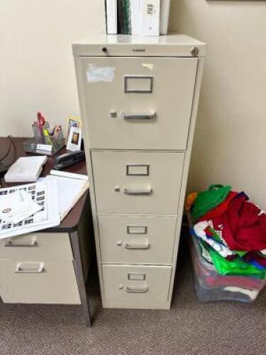 FOUR DRAWER FILE CABINET AND (2) BOOK CASES.