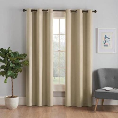 ECLIPSE MICROFIBER ENERGY-EFFICIENT SOLID BLACKOUT GROMMET TOP SINGLE WINDOW CURTAIN PANEL, BEIGE, 52 X 84