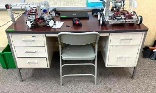 60" METAL DESK W/ LAMINATE WOOD TOP