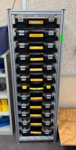 DEWALT TWELVE DRAWER HARDWARE ORGANIZER W/ CONTENTS.