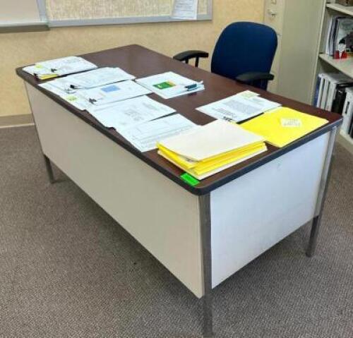 60" X 30" METAL DESK W/ LAMINATE WOOD TOP