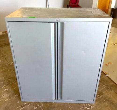 42" TWO DOOR METAL BOOK CASE.