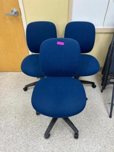 (3) BLUE UPHOLSTERED OFFICE CHAIRS