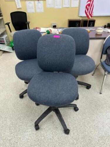 (3) GREY UPHOLSTERED OFFICE CHAIRS