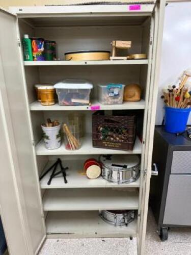 CONTENTS OF STORAGE CABINET - ASSORTED INSTRUMENTS.