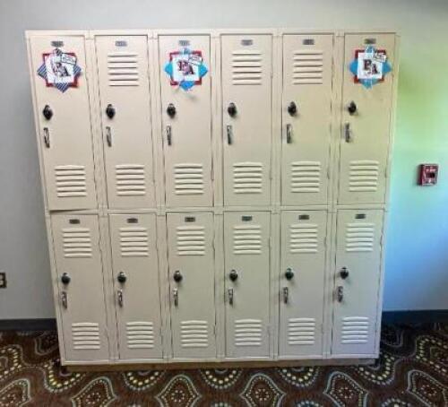 12-SECTION METAL LOCKERS W/ COMBINATION LOCKSLOCATION HALLWAY #1SIZE: 72" X 15" X 75"