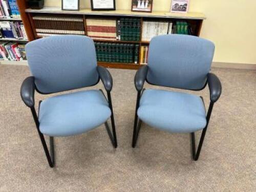(2) METAL FRAMED ARMED CHAIRS- BLUELOCATION LIBRARY