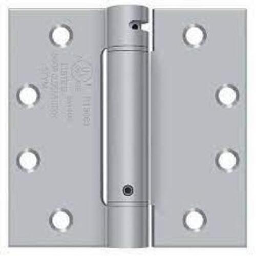 DESCRIPTION: (8) SPRING HINGES BRAND/MODEL: DELTANA #DSH45U32D INFORMATION: SATIN CHROME SIZE: 4.5" X 4.5" X 3.4 SP RETAIL$: $35.66 EA QTY: 8