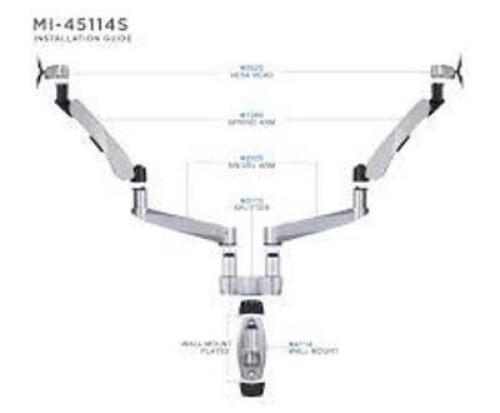 DESCRIPTION: (1) MONITOR MOUNT BRAND/MODEL: MOUNT IT INFORMATION: MULTIPLE PIECES, MUST ASSEMBLE SIZE: DUAL-MONITOR MOUNT, 23"H X 36"W X 7-1/2"D, SILV