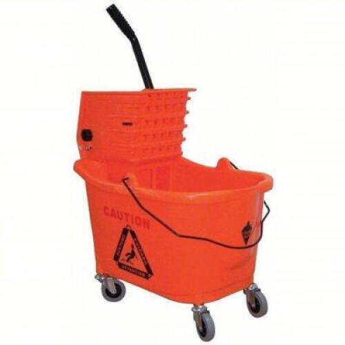 DESCRIPTION: (1) MOP BUCKET WITH WRINGER AND SIDE PRESS BRAND/MODEL: TOUGH GUY #5CJJ0 INFORMATION: ORANGE SIZE: 8-3/4 GALLON CAPACITY RETAIL$: $110.09