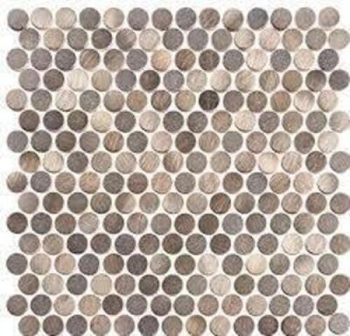 DESCRIPTION: (1) BOX OF (5) MOSAIC TILE PENNY ROUNDS BRAND/MODEL: BELLA GLASS #UJ-664 SIZE: 11X11 RETAIL$: $26.10 EA QTY: 1