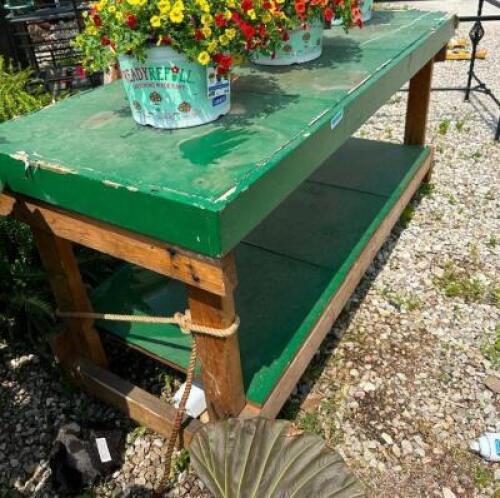 DESCRIPTION: GREEN WORK TABLE IN GREAT SHAPE SIZE: 6'X3'X2'5" QTY: 1