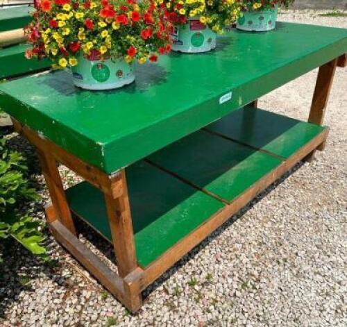 DESCRIPTION: GREEN WORK TABLE IN GREAT SHAPE SIZE: 6'X3'X2'5" QTY: 1
