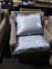 DESCRIPTION: (1) WICKER PATIO SET, COUCH AND 2 CHAIRS BRAND/MODEL: BETTER HOMES AND GARDENS INFORMATION: IVORY / GRAY CUSHIONS RETAIL$: $698.00 TOTAL - 4