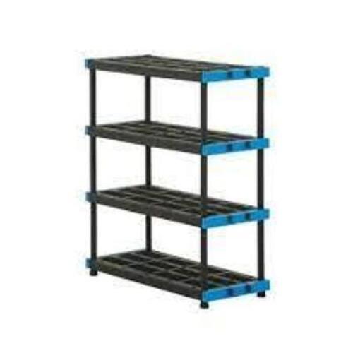 DESCRIPTION: (1) 4 TIER SHELF BRAND/MODEL: HART #206240 INFORMATION: BLACK WITH BLUE RETAIL$: $89.98 EA SIZE: 20" X 48" X 55" QTY: 1