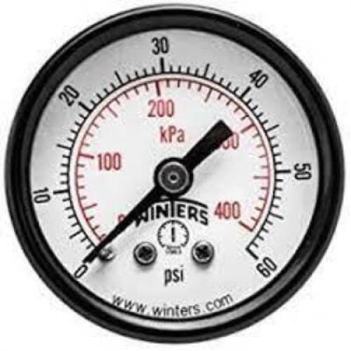 DESCRIPTION: (4) PRESSURE GAUGEBRAND/MODEL: WINTERS #PEM1405INFORMATION: BLACK, 0-60 PSI,&nbsp;RETAIL$: $13.01 EASIZE: 2" DIAL,&nbsp; 1/4" NPTQTY: 4