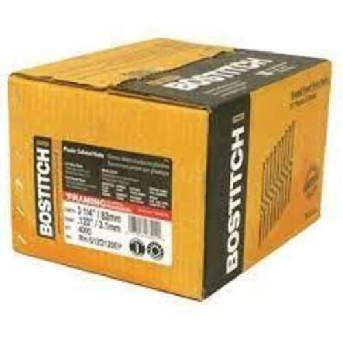 DESCRIPTION: (1) CASE OF (4000) FRAMING NAILS BRAND/MODEL: BOSTITCH #RH-S12D120EP INFORMATION: ROUND HEAD SIZE: 3-1/4" X .120" RETAIL$: $88.94 EA QTY: