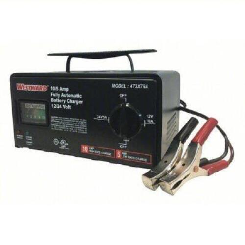 DESCRIPTION: (1) BATTERY CHARGER AND MAINTENANCE BRAND/MODEL: WESTWARD #473X79 INFORMATION: BLACK SIZE: AUTO, FOR AGM/LEAD ACID, AUTO ON/OFF, 6 FT CAB