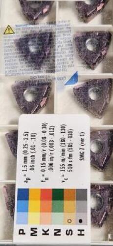 DESCRIPTION: (20) WNMP432-MF1 TH1000 CARBIDE TURNING INSERT BRAND/MODEL: SECO WNMG080408-MF1 RETAIL$: $18.80 PER INSERT QTY: 20