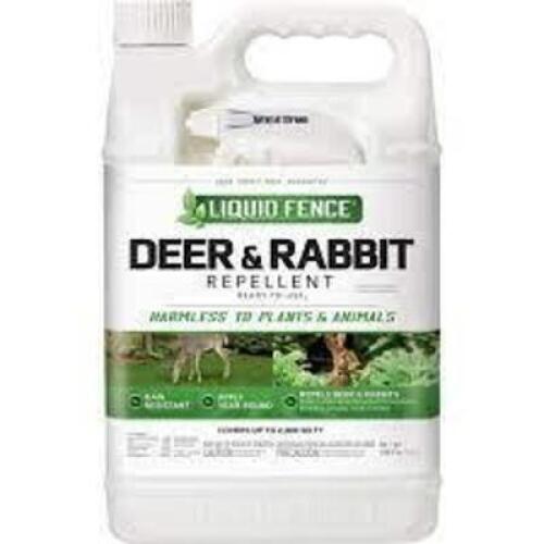 DESCRIPTION: (1) DEER AND RABBIT REPLLENT BRAND/MODEL: LIQUID FENCE SIZE: 1 GALLON RETAIL$: $24.98 EA QTY: 1