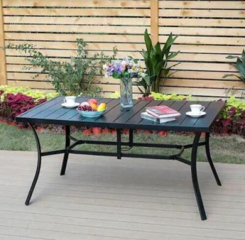 DESCRIPTION: (1) METAL PATIO OUTDOOR DINING TABLE BRAND/MODEL: PHI VILLA/PV-326 INFORMATION: INCLUDES UMBRELLA HOLE, POWDER COATED RETAIL$: $264.44 SI
