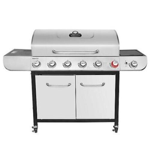 DESCRIPTION: (1) 6-BURNER GAS GRILL W/SIDE BURNER INFORMATION: 71,000 BTU, STAINLESS STEEL, 602 SQIN COOKING AREA RETAIL$: $399.99 SIZE: 62.60&rsquo;&rsquo;L x 22