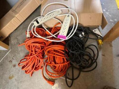 ASSORTED ELECTRICAL CABLES AND SURGE PROTECTORS